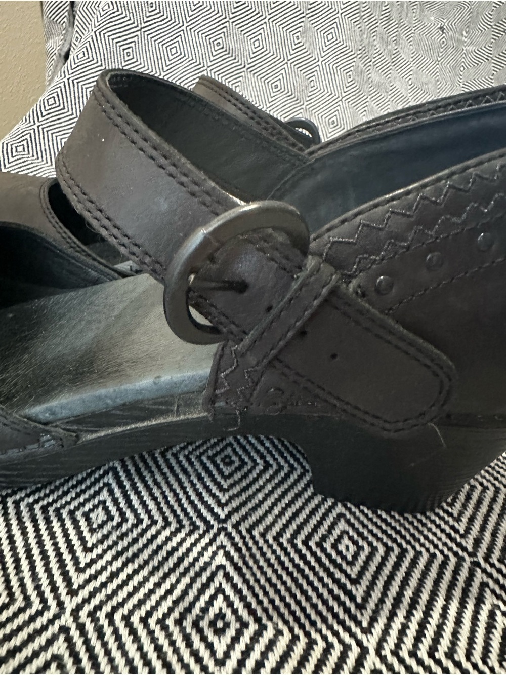 Dansko Makenna Black Leather Mary Jane Studded Heel Clogs Size 42 Comfort - Picture 13 of 16